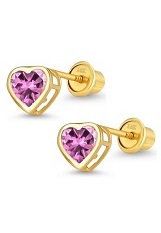 yellow gold pink cubic zirconia baby birthstone earrings